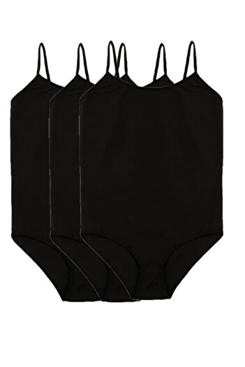 Modaley Giyim Women's Snap-On Bodysuit with 3 Rope Straps Black White Gray Black
