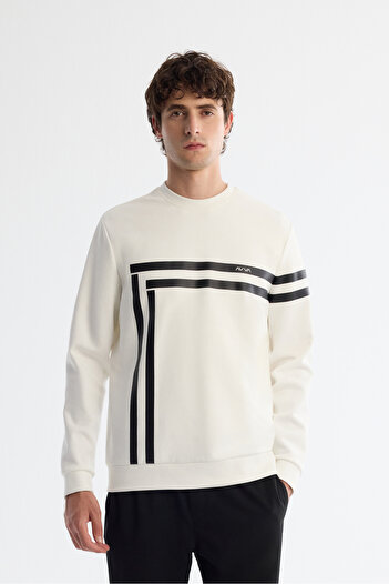 Avva Чоловічий екрю велосипедний комір бавовняний принт еластан Regular Fit Sweatshirt A42Y1284