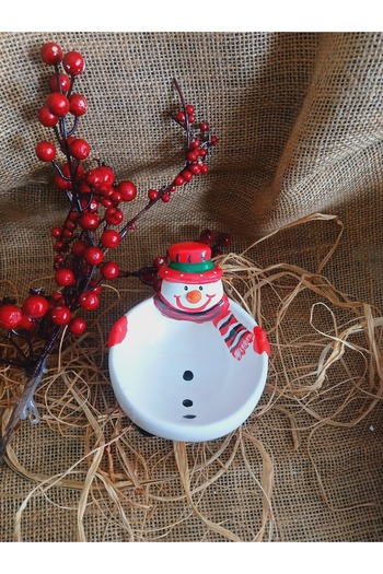 RENKLİMASALTASARIMLAR New Year's Small Plate - Footed Snowman