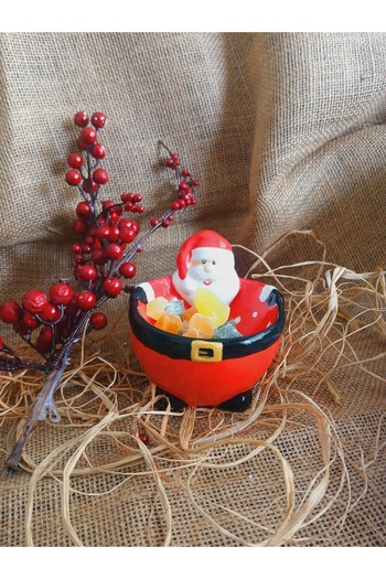 RENKLİMASALTASARIMLAR Santa Claus Christmas Plate - Small Size with Feet