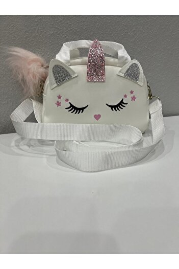 ErcanBag Λευκή Παιδική Τσάντα Κοριτσίστικη τσάντα ώμου και χεριού με πομπόν