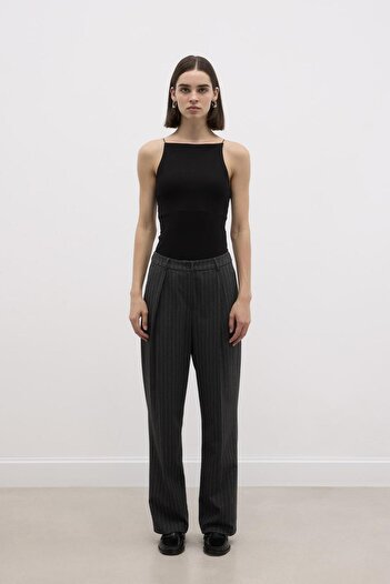 KADRİYE BAŞTÜRK Gray Striped Fit Palazzo Trousers