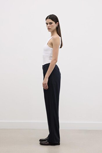 KADRİYE BAŞTÜRK Navy Blue Striped Fit Palazzo Trousers