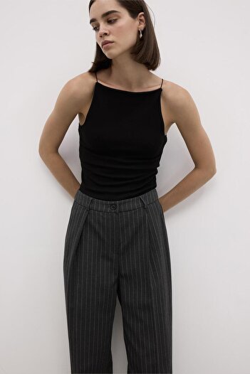 KADRİYE BAŞTÜRK Gray Striped Fit Palazzo Trousers