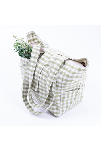 Bimotif Woven Gingham Fabric, Velcro Cover Picnic Bag 35x51x22 Cm Green
