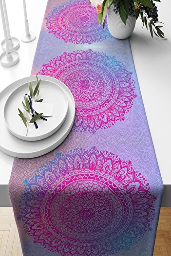 on the clouds Colorful Mandala Patterned Stain Resistant Fabric Living Room Kitchen Table Changed Ranir Models Runner