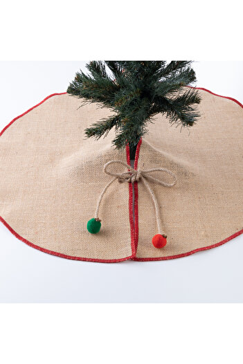 Bimotif Christmas Pine Tree Cover, Jute with Overlock Edge, Red 60 cm