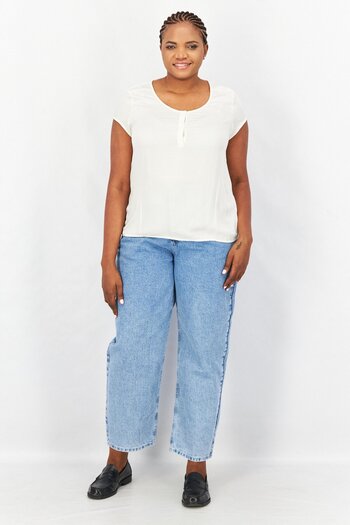 Esprit Women Round Neck Short Sleeves Plain Blouse, White