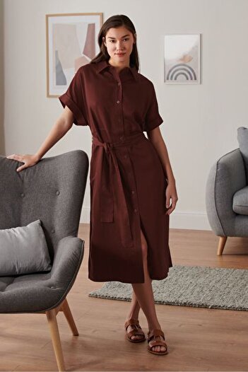 Tchibo Women Plain Midi Dress, Maroon