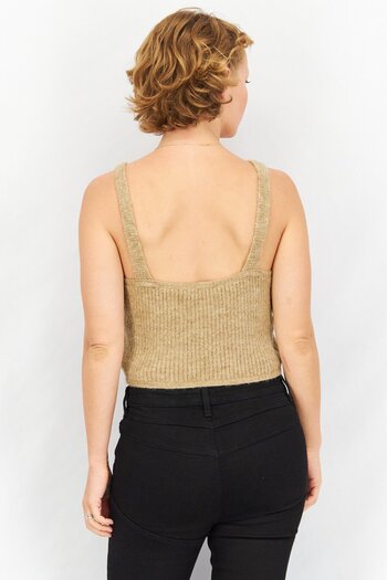 NA-KD Women Scoop Neck Sleeveless Textured Crop Top, Beige