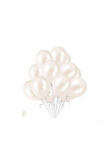 partideyince White Metallic Shiny Balloon - 10 Pieces, 12 Inch Helium Gas Compatible