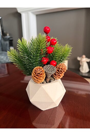 Ayd Home Christmas Artificial Kokina Arrangement with Vase 20 cm Christmas Flower New Year Christmas Pomegranate Gift 1 Piece