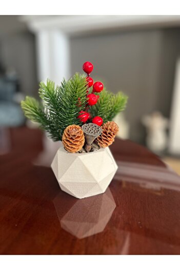 Ayd Home Christmas Artificial Kokina Arrangement with Vase 20 cm Christmas Flower New Year Christmas Pomegranate Gift 1 Piece