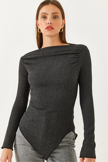 Bianco Lucci Women's Draped Boat Neck Asymmetrical Knitted Blouse 60251899