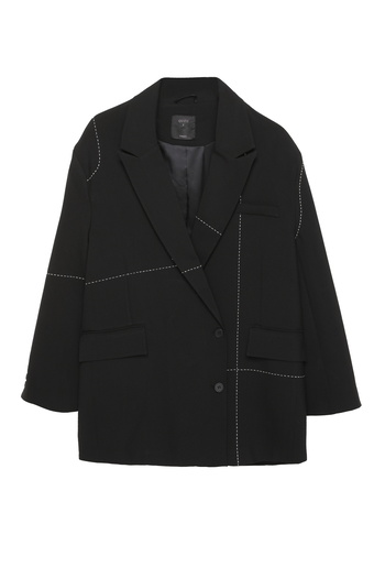 Quzu Oversize Blazer Jacket with Stitching Detail Black