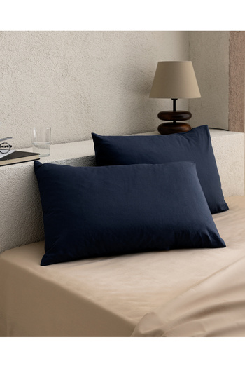 Madame Coco Manon 100% Cotton Ranforce Plain 2-piece Pillow Case Set - Navy Blue