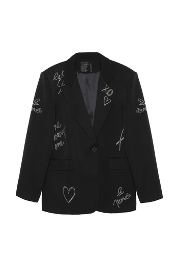 Quzu Heart Blazer Jacket with Stone Accessories Black