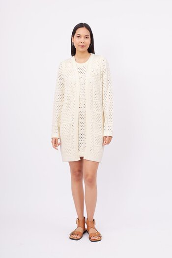 Peraluna Isabel Cardigan - Openwork Ecru Organic Cotton Women's Long Cardigan