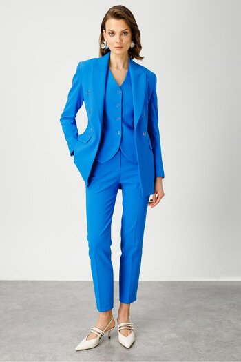 Moda İlgi Modailgi Half Lined Button Detailed Jacket Blue