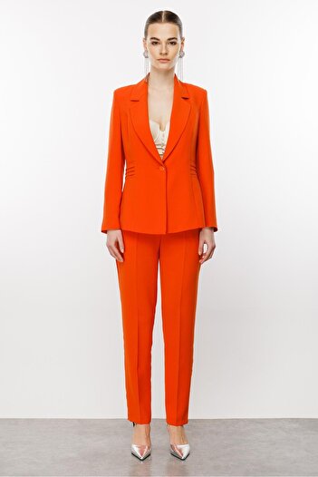 Moda İlgi Modailgi  Kuptan Nervür Detaylı Yarım Astarlı Tek Düğme Ceket Orange
