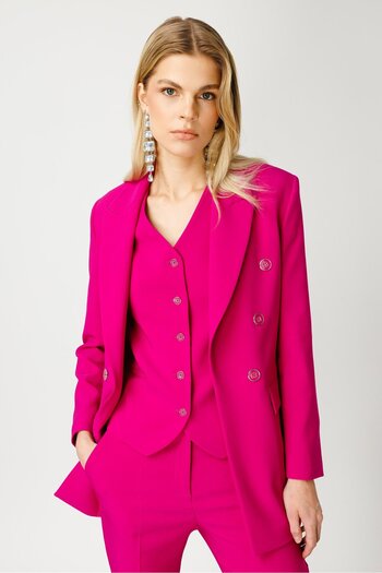 Moda İlgi Fuchsia Modailgi Half Lined and Button Detailed Jacket