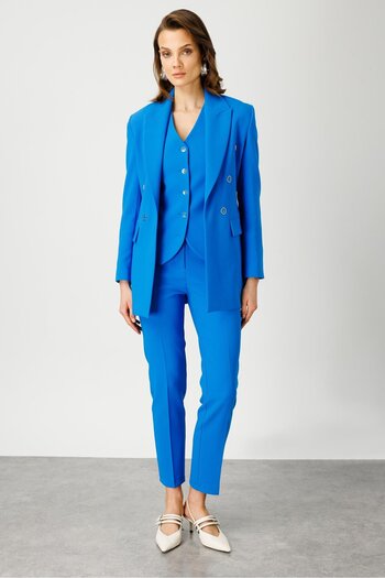 Moda İlgi Modailgi Μπουφάν με μισή επένδυση με λεπτομέρεια με κουμπιά μπλε