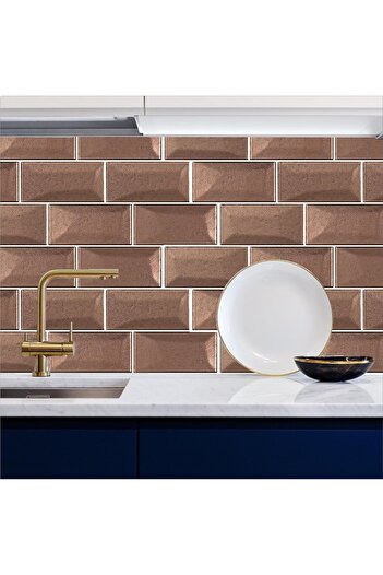 Bigaimaj Kitchen Countertop Self-Adhesive Foil Coating Tile Stone Pattern Copper-Bronze 60Cmx100Cm