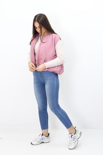 Kamex Powder Colored Women's Vest with Zipper and Pockets