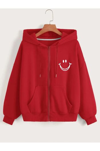x-compass life Unisex Oversize Hooded Zippered Cardigan - Seasonal Smill Printed