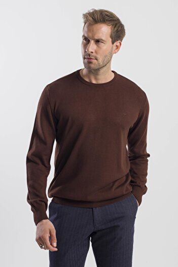 Jakamen Brown Slim Fit Crew Neck Men's Knitwear