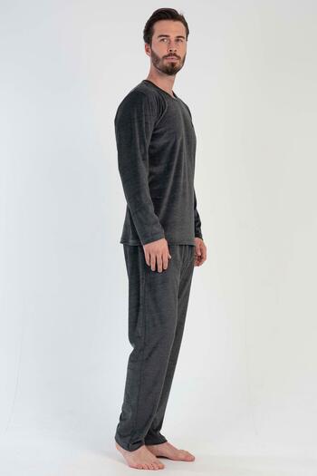 VİENETTA Erkek Uzun Kol Kadife Antrasit Pijama Takım C5T0N0O603