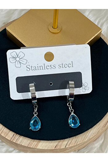 YASİN TOPÇU Steel Silver Blue Beads Dangle Earrings