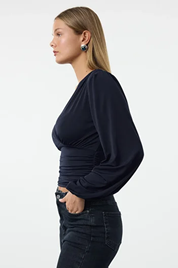 Trendyol Collection Stretch pletená halenka v námořnické modré - Dlouhý rukáv, Detail s dvojitým lemováním Twoaw25Bz00021