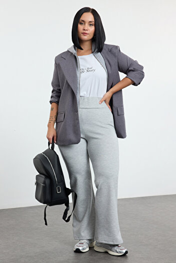 Trendyol Curve Ψηλόμεσο Flare Grey Melange Φούτερ - Plus Size TBBAW25AJ00007