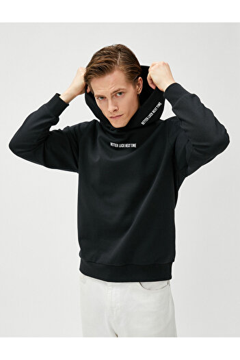 Koton Μακρυμάνικο με κουκούλα Slogan Printed Raised Sweat