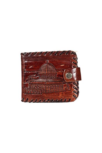 Zaytoon Men's Wallet - Brown Genuine Leather, Embroidered Dome-Ornament-Sahra, 11*10 cm a 200001