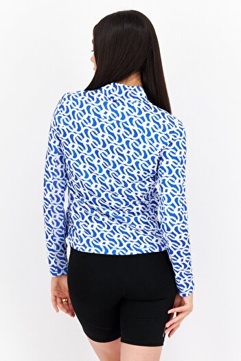 Gottex Women Sportswear Fit Allover Print Long Sleeve Training Top, Blue