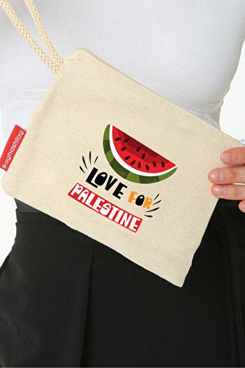 Zaytoon "LOVE FOR PALESTINE" Digital Printed - Half Watermelon Canvas Clutch Strap Zipper