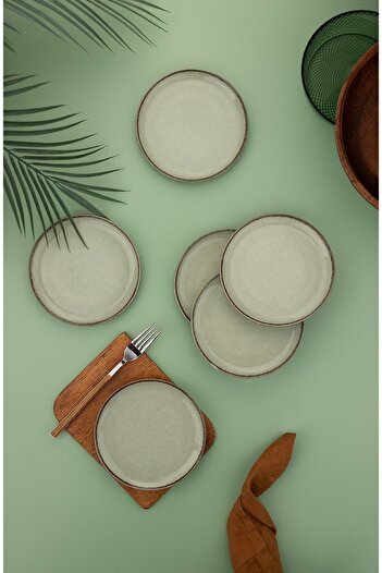 Kütahya Porselen Modern 6 Piece 15cm Flat Plate Green (with Emblem)