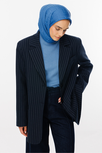 Mooncorn Μεταξένιο ζακάρ κασκόλ Indigo Viora Pattern