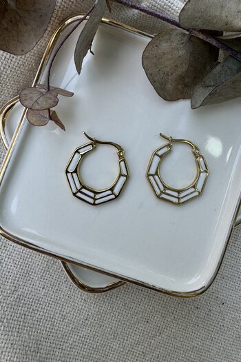 AURA ATELIER Steel White Hexagon Earrings