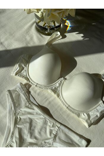 Cansoy Ecru Colored Gathering Bra Set - C Cup, Unassisted 660Tk