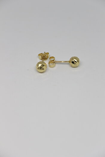 N GOLD 14 Ayar Altın Çizgili Top Küpe (Büyük Boy)