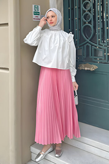 Salih Çelebi 5005 Model Pink Pleated Skirt