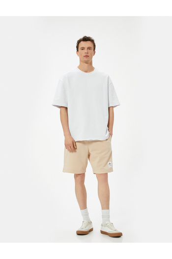 Koton Bermuda Shorts with Pockets and Label Print - Lace-Up Waist