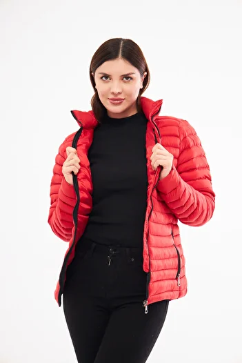 ESPİNA Women's Waterproof Padded Quilted Puffer Jacket with Zippered Front Length and Pockets