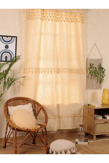 Perdeplus Single Wing Buldan Linen 100% Cotton Background Curtain - Row and Tassel Detail
