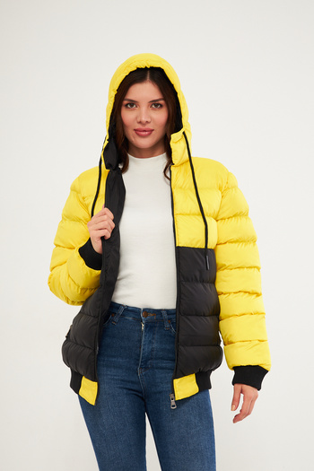 ESPİNA Women's Jesika Fabric Garnished Zippered Hooded Puffer Jacket