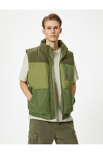 Koton Inflatable Vest with Stand Collar Zipper Multi-Colored Pocket Detail