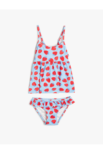 Koton Bikini Set Long Top with Straps and Ruffled Bottom